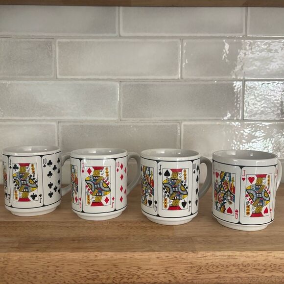 Vintage Playing Card Design Mug Set 4 Red Black White - Picture 2 of 6